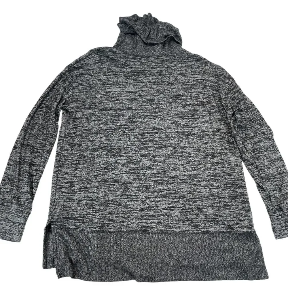 Gray Space Dye Cowl Neck Pullover Sweater High Low Hem Women's Medium Large